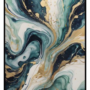 Framed Canvas Print – Pouring Art Gold & Teal