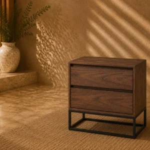 DNA Gun Metal Recessed Drawers Bedside Table