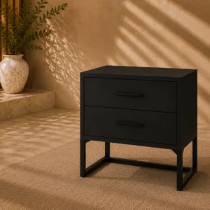 DNA SATIN BLACK/BLACK RECESSED DRAWER BEDSIDE TABLE